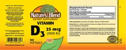 Label for Vitamin D3 25 mcg (1000 IU)