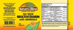 Label for No Iron Multivitamin with Minerals 