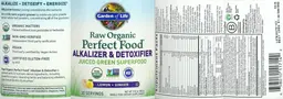 Label for Raw Organic Perfect Food Alkalizer & Detoxifier Lemon Ginger