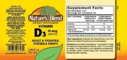 Label for Vitamin D3 10 mcg (400 IU) Drops
