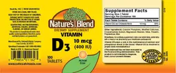 Label for Vitamin D3 10 mcg (400 IU)