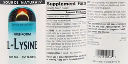 Label for L-Lysine 500 mg
