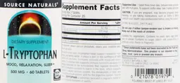 Label for L-Tryptophan 500 mg