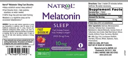 Label for Melatonin 10 mg Fast Dissolve Strawberry