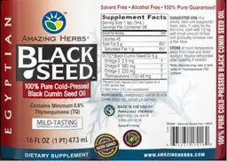 Label for Egyptian Black Seed 100% Pure Cold-Pressed Black Cumin Seed Oil