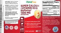 Label for Super Calcium + Vitamin D3 & BioPerine 1300 mg