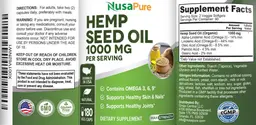 Label for Hemp Seed Oil 1000 mg