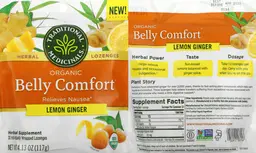 Label for Organic Belly Comfort Lemon Ginger