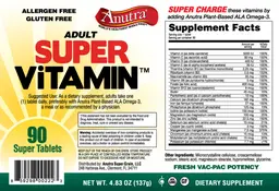 Label for Adult Super Vitamin