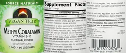 Label for Vegan True MethylCobalamin Vitamin B-12 1 mg Cherry-Flavored