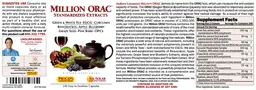 Label for Million ORAC Standardized Extracts