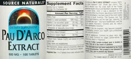 Label for Pau D'Arco Extract 500 mg