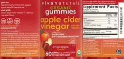 Label for Organic Apple Cider Vinegar Gummies Crisp Apple Flavor