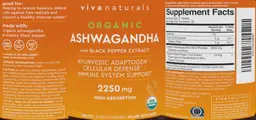 Label for Organic Ashwagandha 2250 mg