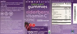 Label for Organic Elderberry, Vitamin C + Zinc Gummies Raspberry Rush Flavor
