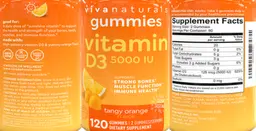 Label for Vitamin D3 5000 IU Gummies Tangy Orange Flavor