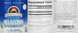 Label for Melatonin 2.5 mg Peppermint Flavor
