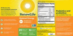 Label for Optimal Energy 2-in-1 Prebiotics + Probiotics 20 Billion