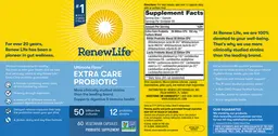 Label for Ultimate Flora Extra Care Probiotic 50 Billion