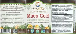 Label for Maca 500 mg Gold