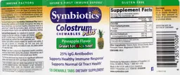 Label for Colostrum Plus Chewables Pineapple Flavor