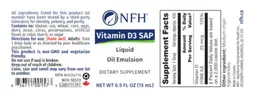 Label for Vitamin D3 SAP Liquid Oil Emulsion