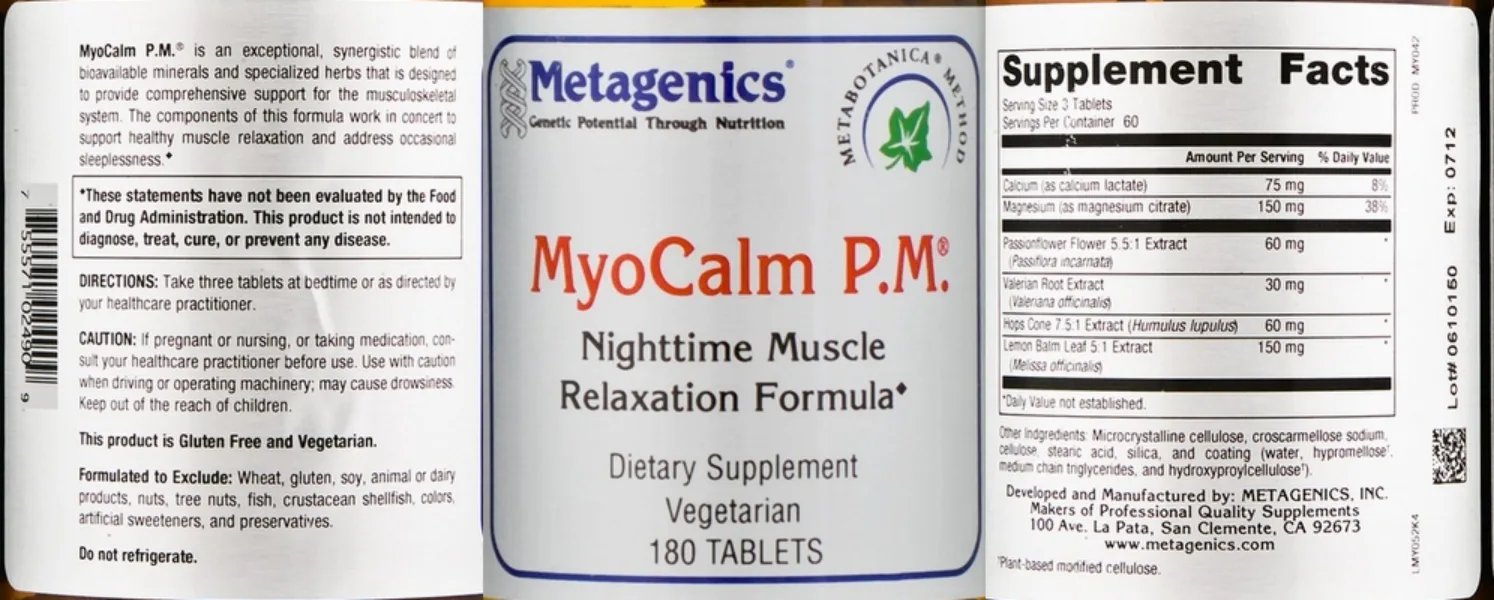 Label for MyoCalm P.M.