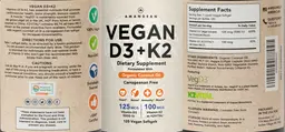 Label for Vegan D3 125 mcg + K2 100 mcg