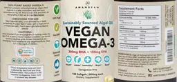Label for Vegan Omega-3 500 mg
