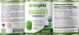Label for Raw Whole Food Organic Vitamin D-3 5000 IU