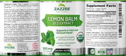Label for Lemon Balm 10:1 Extract 500 mg