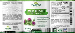 Label for Milk Thistle 50:1 Extract 400 mg