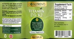 Label for Vitamin D3/K2