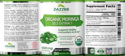 Label for Organic Moringa 10:1 Extract 1000 mg