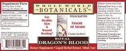 Label for Royal Dragon's Blood Liquid Herbal Extract