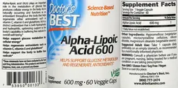 Label for Alpha-Lipoic Acid 600 mg