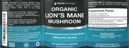 Label for Organic Lion's Mane Mushroom 1800 mg