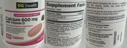 Label for Calcium 600 mg with Vitamin D