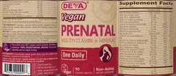 Label for Vegan Prenatal Multivitamin & Mineral