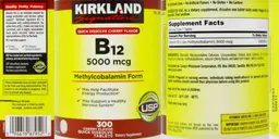 Label for B12 5000 mcg Cherry Flavor