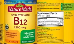 Label for Extra Strength B12 2500 mcg