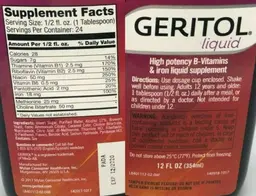 Label for Geritol Liquid