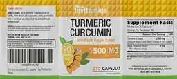 Label for Turmeric Curcumin 1500 mg