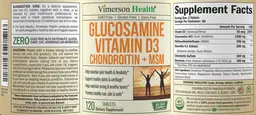 Label for Glucosamine Vitamin D3 Chondroitin + MSM