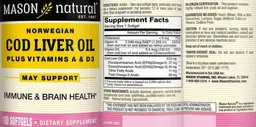 Label for Norwegian Cod Liver Oil plus Vitamins A & D3