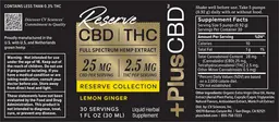 Label for Plus CBD Reserve 25 mg Lemon Ginger Flavor