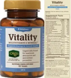 Label for Vitality Multivitamin & Mineral Men