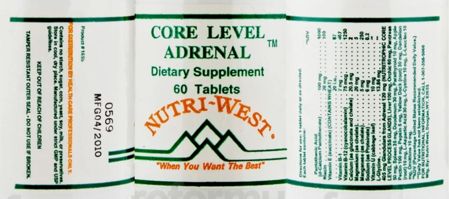 Label for Core Level Adrenal 60 Tablets