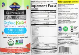 Label for Organic Kids+ Tasty Organic Watermelon Chewable