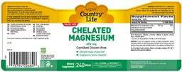 Label for Chelated Magnesium 250 mg